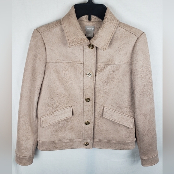 NWOT Chico's Faux Suede Long Sleeve Button Down Jacket Sz Chico's 0/Small - Picture 2 of 13